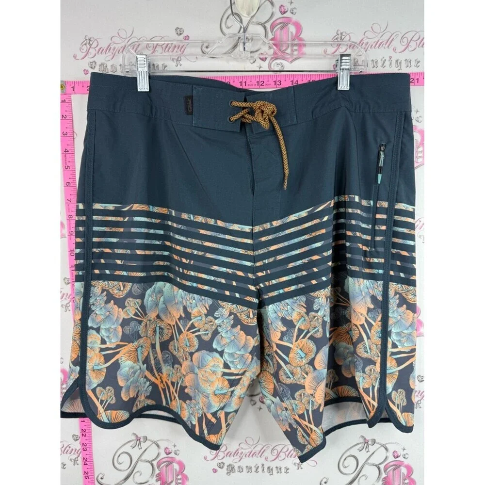 Far west swim board shorts mushroom Men's Floral Stripe Board Shorts - Navy